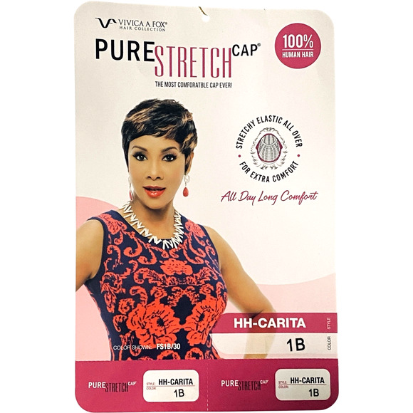 Vivica Fox HH-Carita Pure Stretch Cap Human Hair Wig 1B Off Black NWT  - A866W - Picture 6 of 15